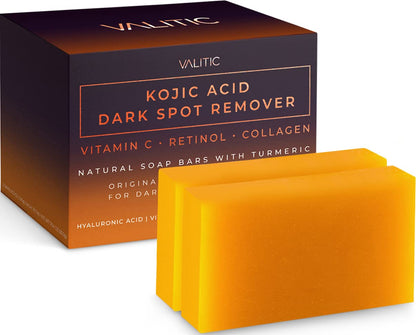 VALITIC Kojic Acid Dark Spot Remover Soap Bars with Vitamin C, Retinol, Collagen, Turmeric - Original Japanese Complex Infused with Hyaluronic Acid, Vitamin E, Shea Butter, Castile Olive Oil