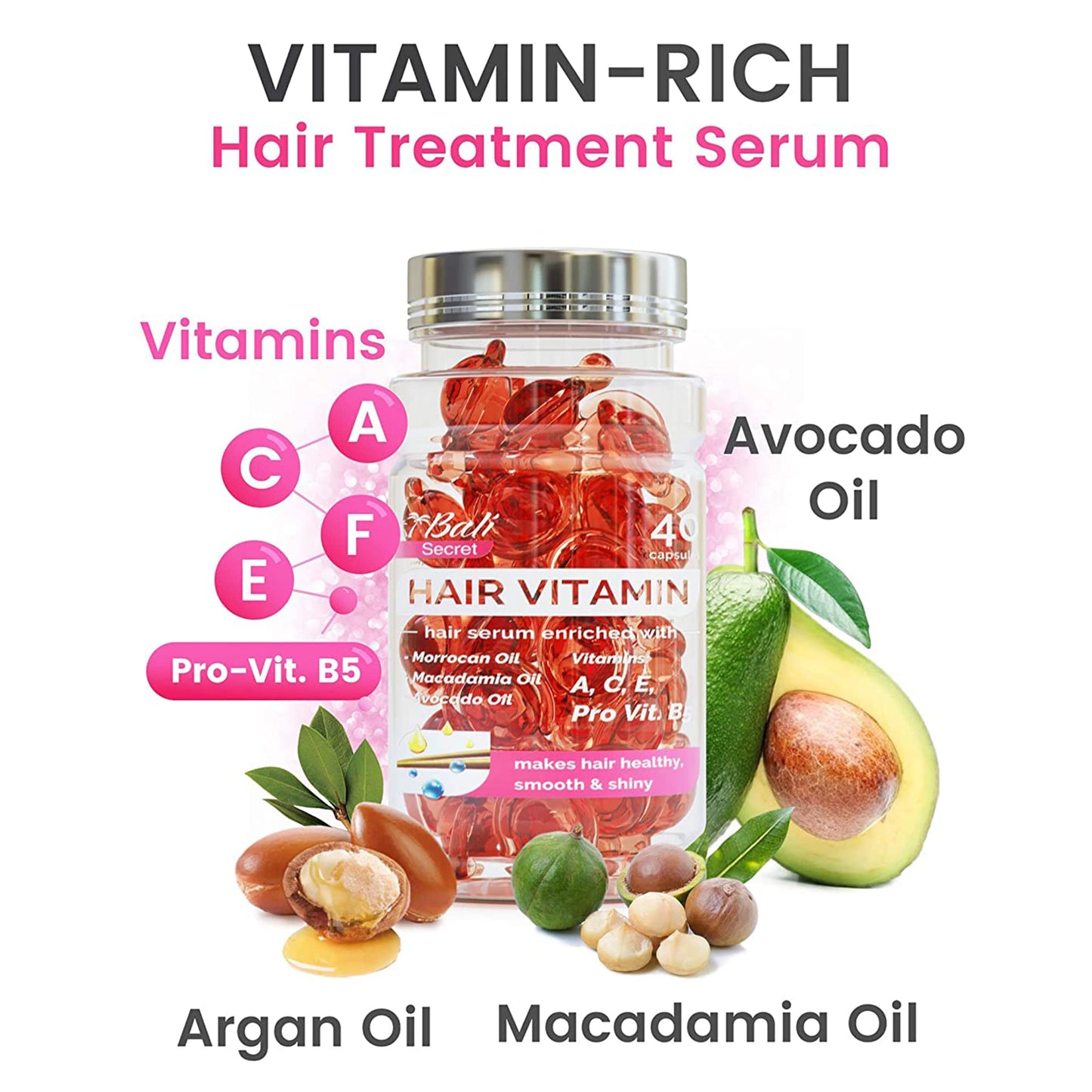 HUSSELL Hair Treatment Serum - No Rinse with Argan Macadamia Avocado Oils - Vitamins A C E Pro B5 - Conditioner for Women & Men